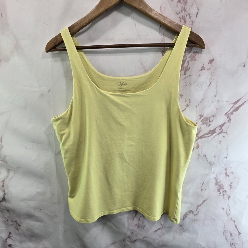 J Jill Tank Top Womens Large Yellow Built In Shelf Bra Cotton Crop Length Butter